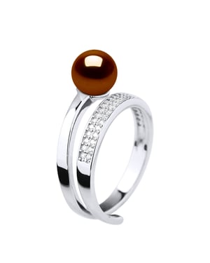 Ring Rush Verstelbare Ronde Zoetwater Parel sieraden 7-8mm Chocolate 925
