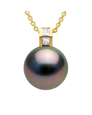 Hanger Sieraden Prestige Diamant 0,04 Kts - Maat Prinses - Echte Gecultiveerde Tahiti Parel Rond 11-12 mm