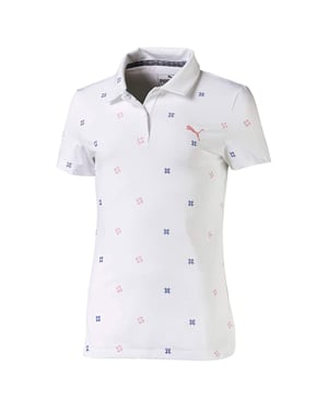 Puma DryCell Ditsy Polo Shirt Short Sleeve White Girls Top 595453 01