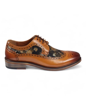 Justin Reess Men's Brown Leather Floral Print Brogue Dress Shoes - Ross