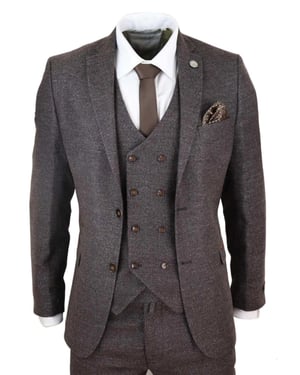 Heren Bruin Wol 3-delige Pak Dubbel Breasted Tweed Peaky Blinders 1920