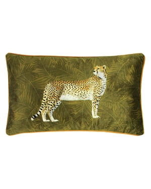 Paoletti Cheetah Forest Velvet Piped Feather Filled Cushion