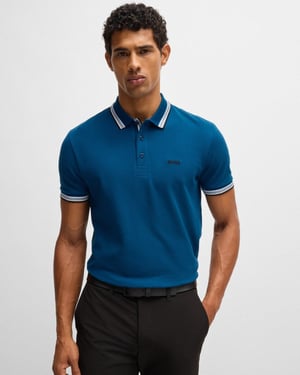 BOSS Green Paddy Mens Cotton-Piqué Polo Shirt with Contrast Logo
