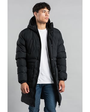 Black Longline Funnel Neck Hooded Padded Jacket
