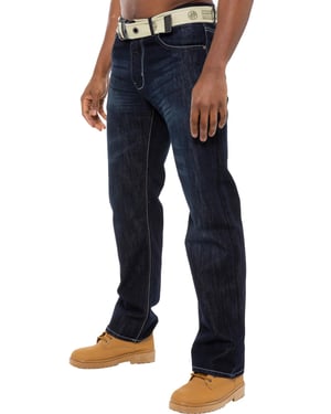 Enzo | Men's Regular Fit Denim Jeans With Belt - Dark Blue