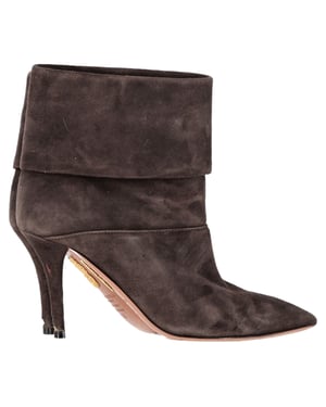Aquazzura Folded Ankle Heeled Boots in Brown Suede