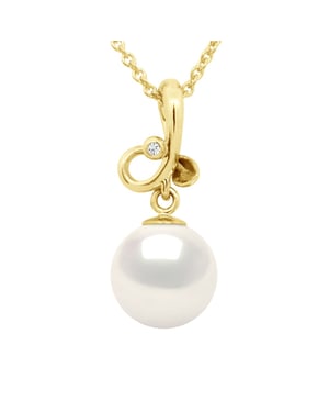 Hänge TRIPLE KNOT Gult guld Diamant 0,010 Cts - Äkta odlad sötvattenspärla rund 9-10 mm