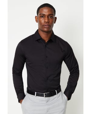 Black Tailored Fit Long Sleeve Easy Iron Shirt