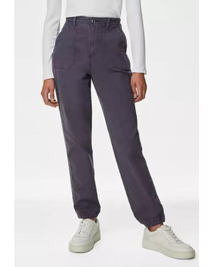 M&S Collection Ladies Cotton Blend Slim Fit Ankle Grazer Joggers Light Indigo