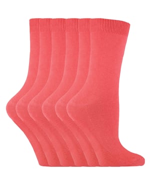 Set van 6 effen, casual katoenen damessokken - PL30 Coral