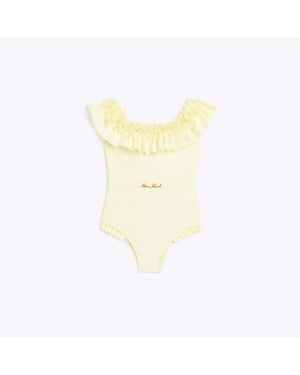 River Island Girls Swimsuit Yellow 3D Flowers