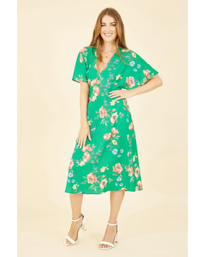 Green Floral Kimono Midi Dress