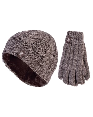 Heat Holders - Ladies Hat & Gloves Set for Winter - Fawn
