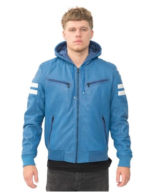 Mens Leather Hooded Retro Bomber Jacket - Skopje
