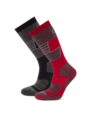 Linz 2 Pack Mens Ski Socks Black/Chilli Red