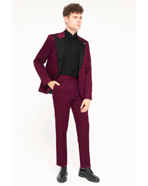 Papatya Slim Fit Burgundy Jacquard Trousers