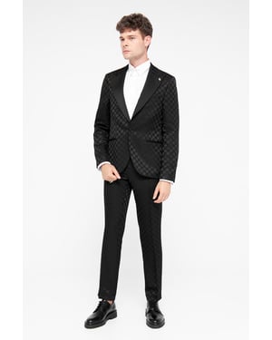 Papatya Slim Fit Black Jacquard Trousers