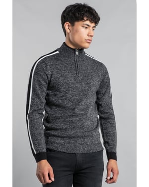 Black Funnel Neck 1/4 Zip Jumper With Contrast Sleeve