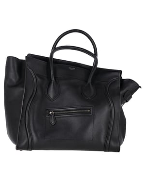 Celine Drummed Shoulder Luggage Tote Bag in Black Leather