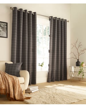 Ellis Windowpane Check Eyelet Curtains in Grey