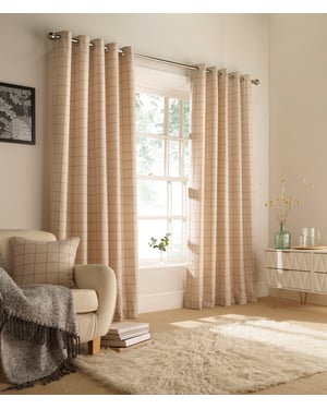 Ellis Windowpane Check Eyelet Curtains in Natural