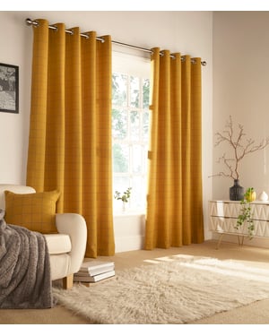 Ellis Windowpane Check Eyelet Curtains in Ochre