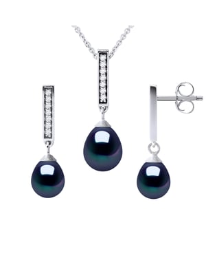 Finery Montaigne Halsband & Örhängen Dangle Svart Sötvattenspärla 925