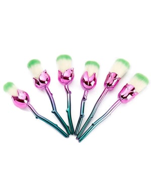 Aquarius 6pc Beauty&the Beast-Inspired Rose Makeup Brushes with Glossy Handles Pink/Blue