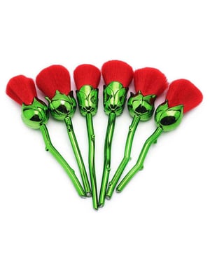 Aquarius 6pc Beauty and the Beast-Inspired Rose Makeup Brushes with Glossy Handles Green