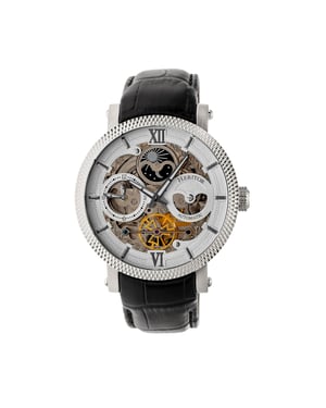 Heritor automatisch Aries-skelethorloge met leren band