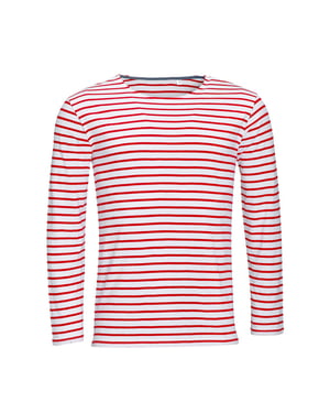 SOLS Heren Marine T-Shirt met lange mouwen (Wit/rood)