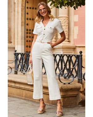 Ivory D Ring Belt Culotte Denim Jumpsuit