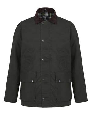 Olive Cotton Wax Jacket With Corduroy Collar