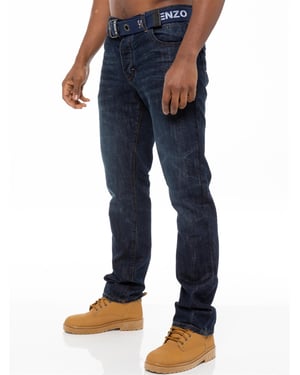 Enzo | Mens Denim Straight Fit Jeans - Dark Blue