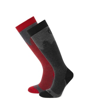 Aprica 2 Pack Mens Ski Sock Black/Chilli Red