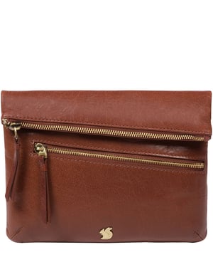'Flare' Conker Brown Leather Clutch Bag