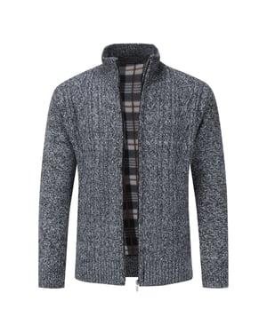 Cardigan med dragkedja för herrar Cardigan Chunky Knit med ståkrage för vinter Mörkgrå