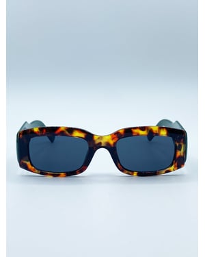 Chunky Rectangle Sunglasses in Green with Tortoiseshell Arms