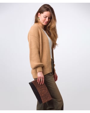 Amelia' Black & Animal Print Nappa Leather Clutch Bag