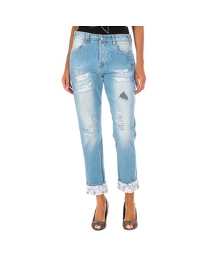 Long denim pants with straight hem cut 10DBF0667 woman