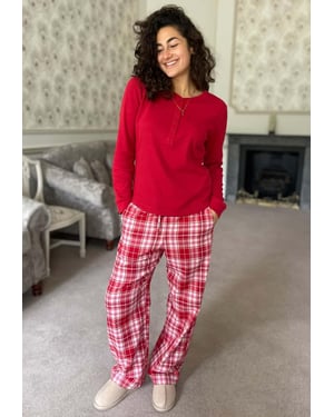 GAP Womens Pyjama Flannel Sleep Set in Red Tartan