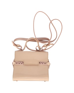 Delvaux Tempete Micro Bag in Beigekleurig Lakleer