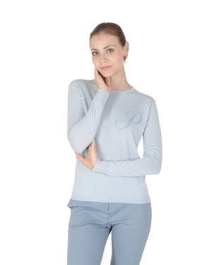 Crown Of Edinburgh Cashmere Long Sleeve Art 004 Light Blue Letter P