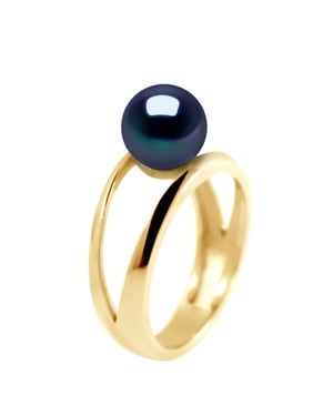 Rush Ring zoetwaterparels Button 7-8 mm Black Yellow Gold