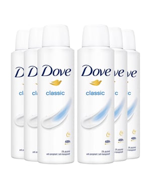 Dove Classic Anti-Perspirant with 48H Sweat Protection Deo for Women 150ml, 6pk