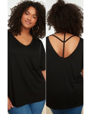 Effen V-hals Plus Size T-shirt Off-shoulder Basis