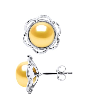 Stud Oorbellen FLOWER Beads Freshwater 89mm gouden knopen 925