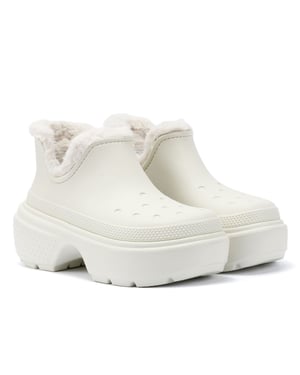 Crocs Stomp gevoerde korte dameslaars Off White
