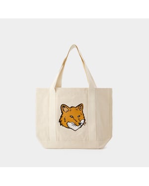 Toteväska med rävhuvud - Maison Kitsune - Bomull - Beige