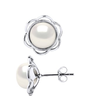 Stud Earrings FLOWER Zoet Water Beads knoppen 8-9mm White 925